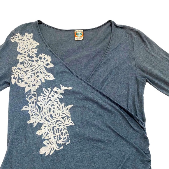 Weavers Girl Heather Blue With White Floral Print Tunic Top Mini Dress,Juniors M - Picture 3 of 11